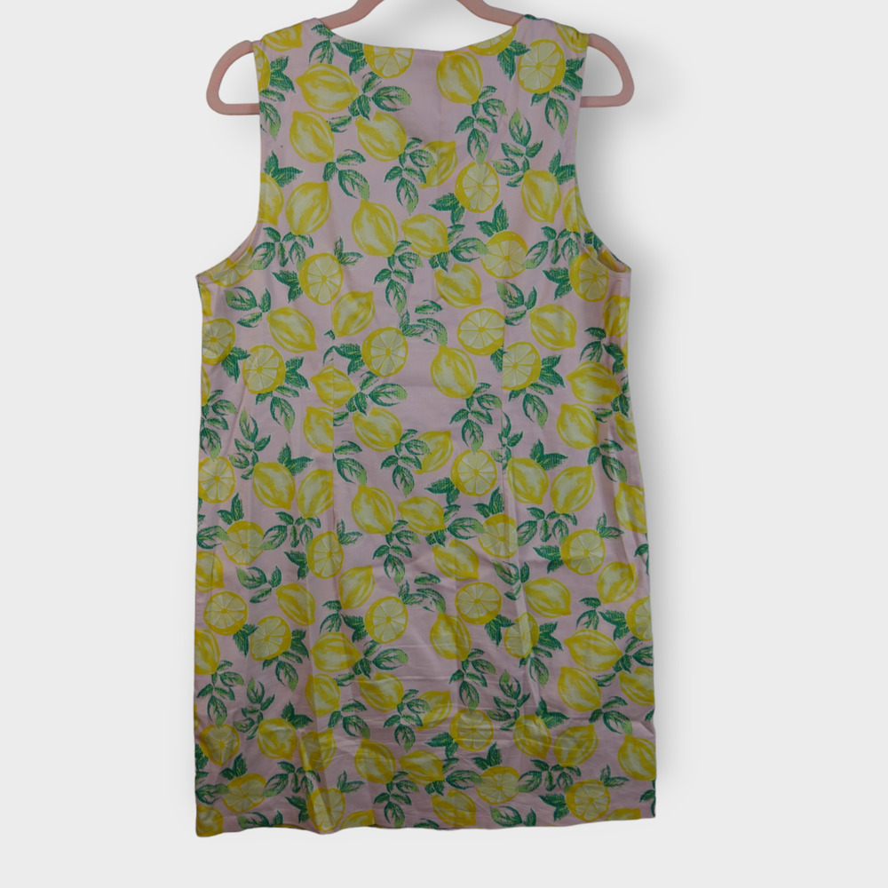 Cynthia Rowley Pastel Pink Lemon Print Notch Neck Shift Dress Size 12 EUC - Picture 3 of 9